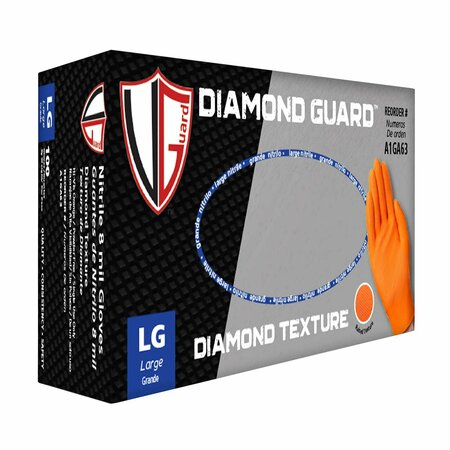 VANGUARD SAFETY VGuard, Nitrile Disposable Gloves, 8 mil Palm, Nitrile, Powder-Free, 2XL, 100 PK, Orange A1GA65